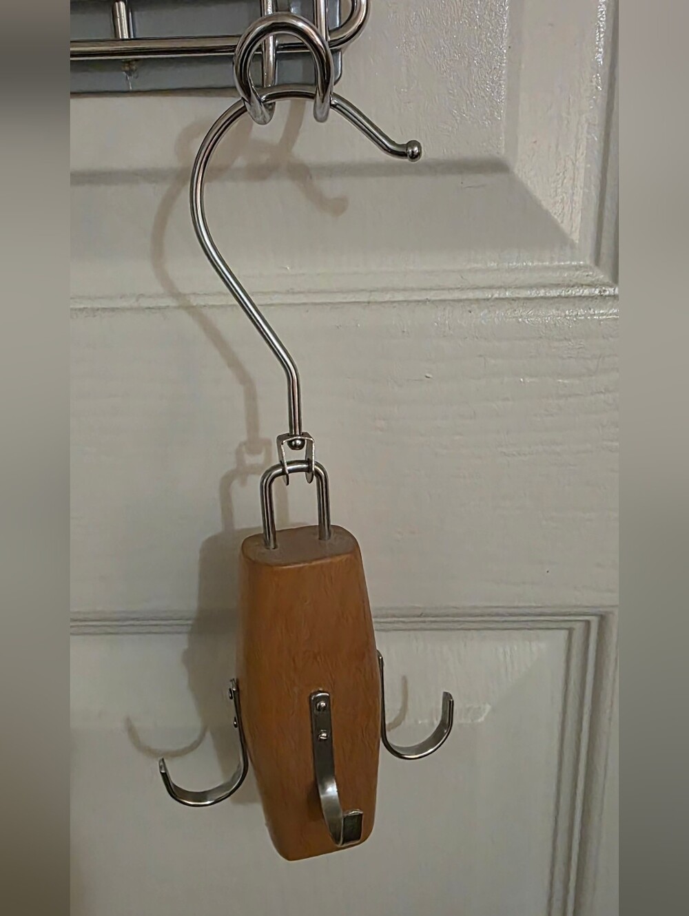 Wood and Chrome Multi-Hook Wall Hanger - Brown
